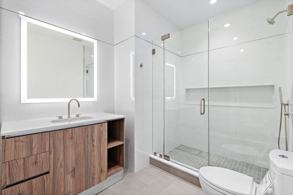 Bathroom, Glass Shower, Interior, Recessed Lighting