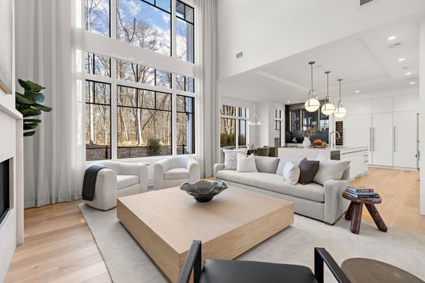Dining room, Fireplace, Interior, Kitchen, Living room, Pendant Lights, Recessed Lighting, Wood Texture Flooring