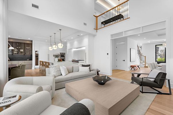 Dining room, Interior, Kitchen, Living room, Pendant Lights, Recessed Lighting, Stainless Steel Appliances, Wood Texture Flooring