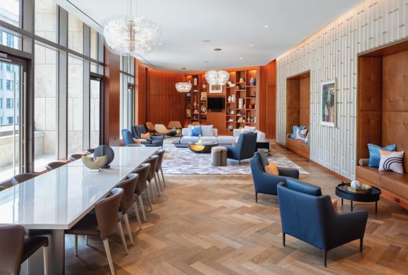 Chandelier, Dining room, Interior, Living room, Recessed Lighting, Wood Texture Flooring, Wooden Walls