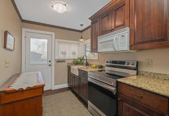 Interior, Kitchen, Pendant Lights, Stainless Steel Appliances, Wood Texture Flooring