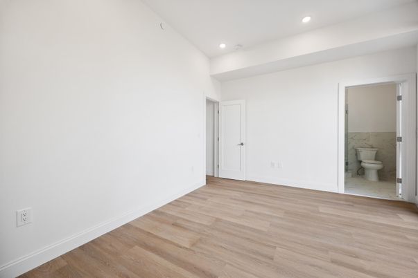 Bathroom, Empty room, Interior, Recessed Lighting, Wood Texture Flooring