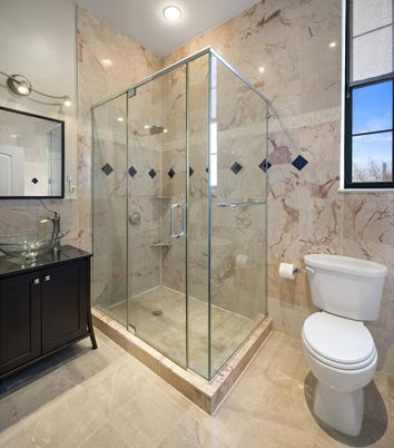 Bathroom, Glass Shower, Interior, Recessed Lighting