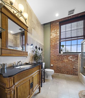 Bathroom, Interior, Recessed Lighting, Stone Walls