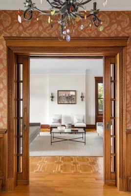Chandelier, Interior, Living room, Wood Texture Flooring