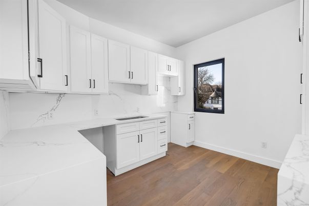 Interior, Kitchen, Marble Walls, Wood Texture Flooring