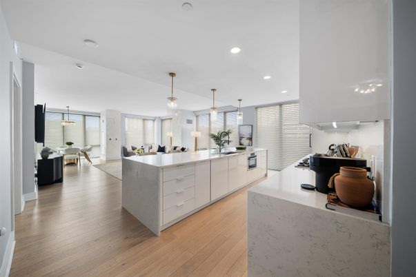 Dining room, Interior, Kitchen, Living room, Pendant Lights, Recessed Lighting, Wood Texture Flooring