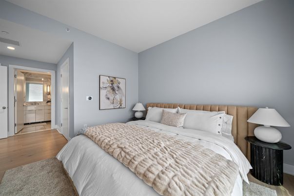 Bedroom, Interior, Recessed Lighting, Wood Texture Flooring