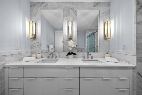 Bathroom, Dual Sink Vanities, Interior, Marble Walls