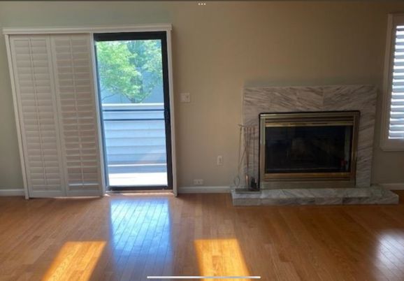 Empty room, Fireplace, Interior, Recessed Lighting, Wood Texture Flooring