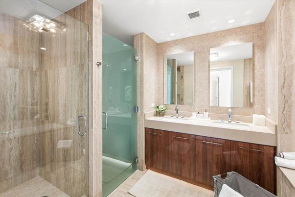 Bathroom, Dual Sink Vanities, Glass Shower, Interior, Recessed Lighting