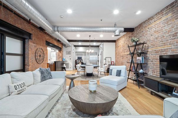 Dining room, Interior, Kitchen, Living room, Pendant Lights, Recessed Lighting, Stone Walls, Wood Texture Flooring