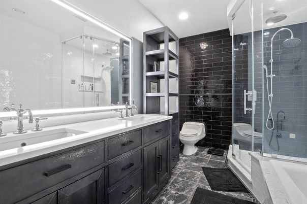 Bathroom, Dual Sink Vanities, Glass Shower, Interior, Recessed Lighting