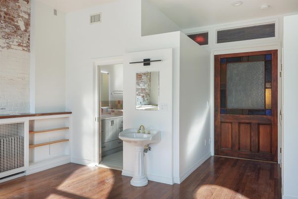 Bathroom, Interior, Recessed Lighting, Wood Texture Flooring