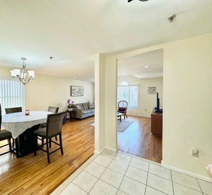 Chandelier, Dining room, Interior, Living room, Recessed Lighting, Wood Texture Flooring