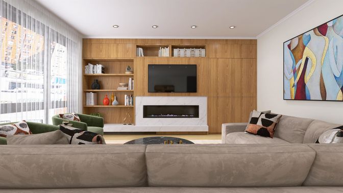 Fireplace, Interior, Living room, Recessed Lighting