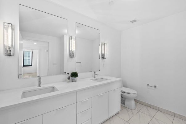 Bathroom, Dual Sink Vanities, Interior, Marble, Recessed Lighting