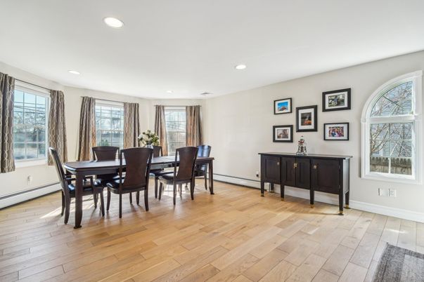 Dining room, Interior, Recessed Lighting, Wood Texture Flooring