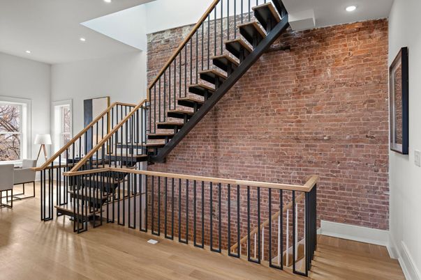 Interior, Recessed Lighting, Stone Walls, Wood Texture Flooring