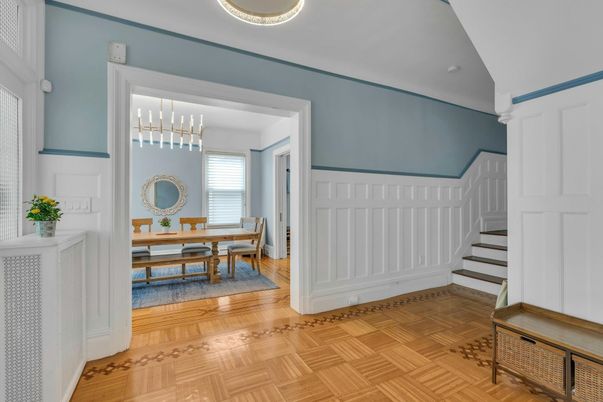 Dining room, Interior, Pendant Lights, Wood Texture Flooring