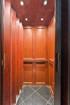 Elevator, Interior, Recessed Lighting, Wooden Ceilings, Wooden Walls