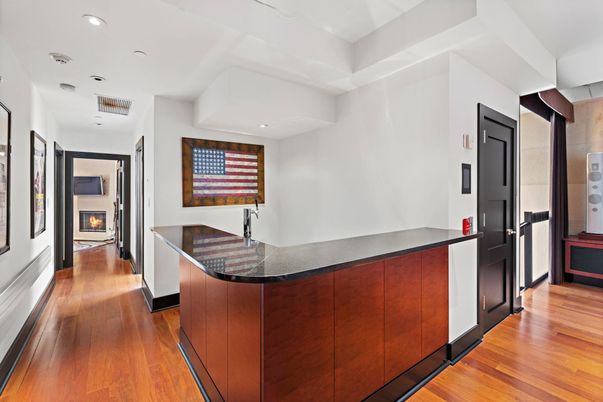 Fireplace, Interior, Recessed Lighting, Wood Texture Flooring
