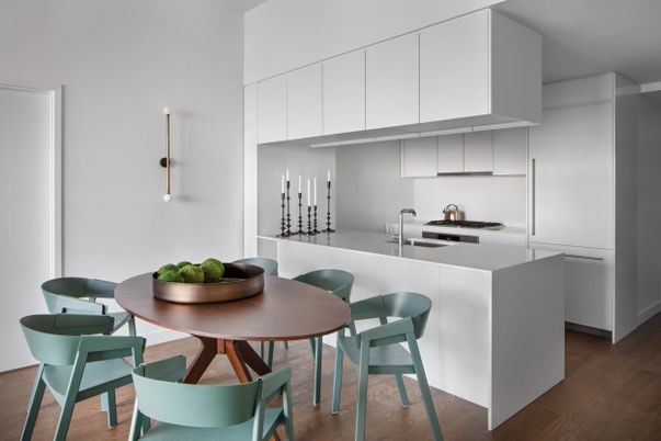 Dining room, Interior, Kitchen, Stainless Steel Appliances, Wood Texture Flooring