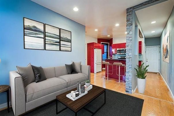 Interior, Kitchen, Living room, Recessed Lighting, Stainless Steel Appliances, Wood Texture Flooring