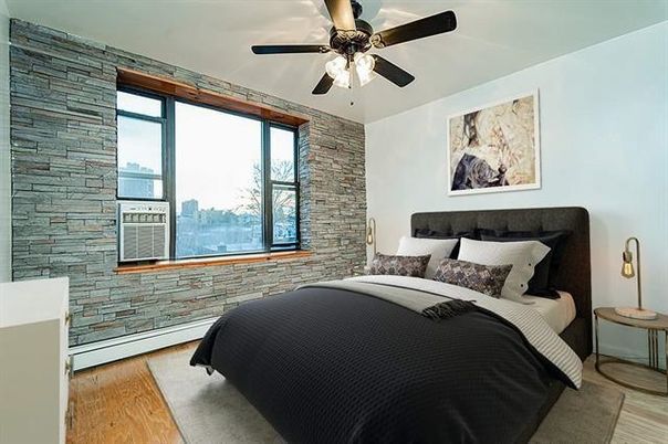 Bedroom, Interior, Stone Walls, Wood Texture Flooring