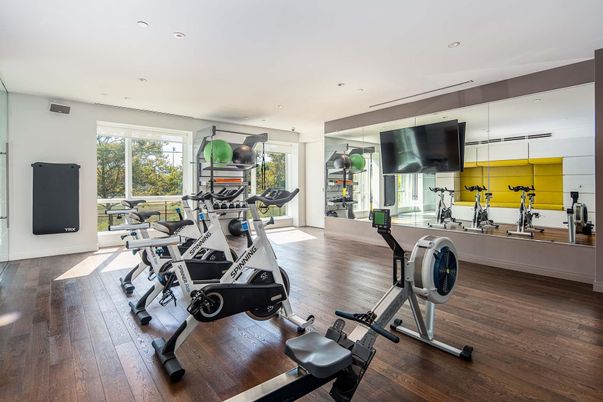 Fitness Equipment, Interior, Recessed Lighting, Wood Texture Flooring