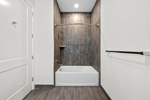 Bathroom, Interior, Recessed Lighting, Wood Texture Flooring