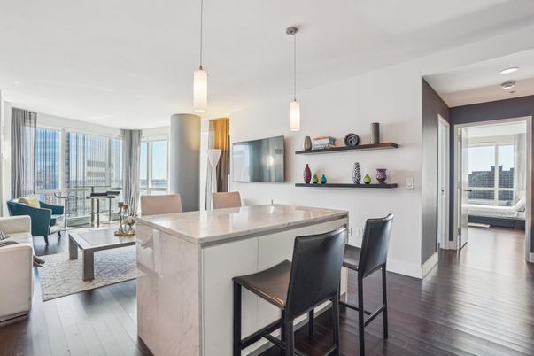 Interior, Kitchen, Living room, Pendant Lights, Wood Texture Flooring
