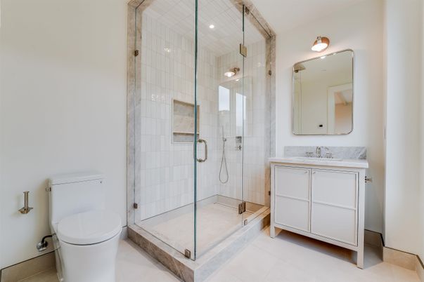 Bathroom, Glass Shower, Interior, Recessed Lighting