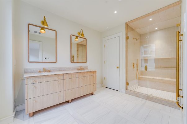 Bathroom, Dual Sink Vanities, Glass Shower, Interior, Recessed Lighting