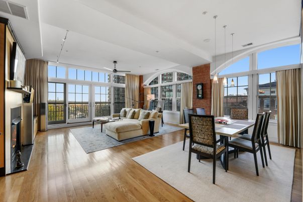 Dining room, Fireplace, Interior, Living room, Wood Texture Flooring