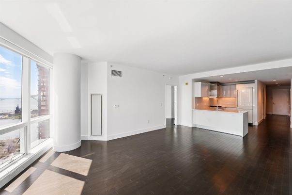 Empty room, Interior, Kitchen, Recessed Lighting, Wood Texture Flooring
