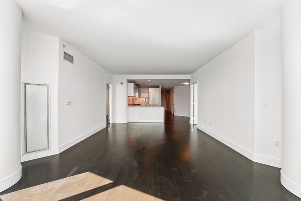 Empty room, Interior, Kitchen, Recessed Lighting, Wood Texture Flooring