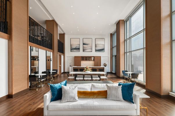 Dining room, Interior, Living room, Recessed Lighting, Wood Texture Flooring