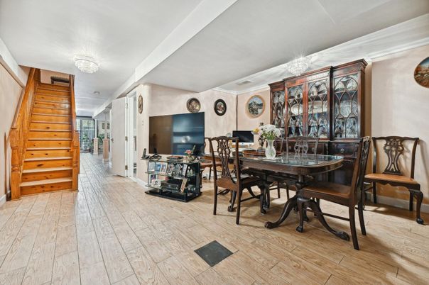 Chandelier, Dining room, Interior, Wood Texture Flooring