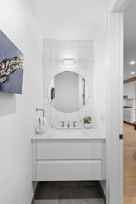 Bathroom, Interior, Recessed Lighting, Wood Texture Flooring