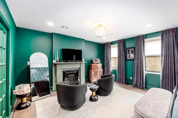 Chandelier, Fireplace, Interior, Recessed Lighting, Wood Texture Flooring