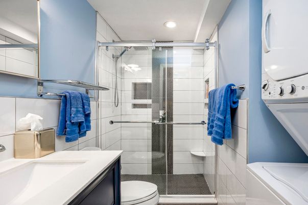 Bathroom, Glass Shower, Interior, Recessed Lighting