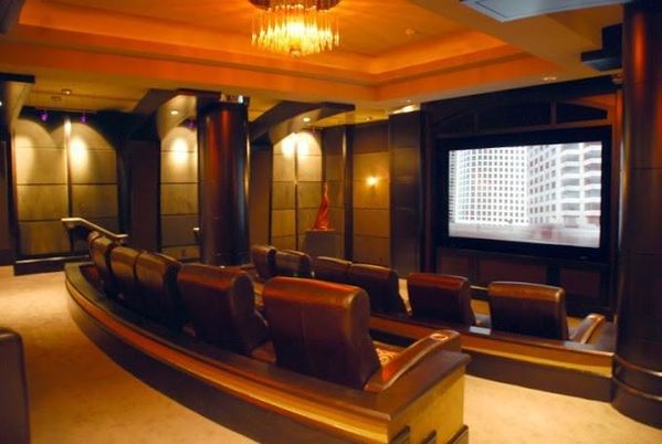Chandelier, Home Theatre Room, Interior, Projection Screen, Recessed Lighting, Theatre Room