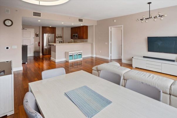 Dining room, Interior, Kitchen, Recessed Lighting, Stainless Steel Appliances, Wood Texture Flooring