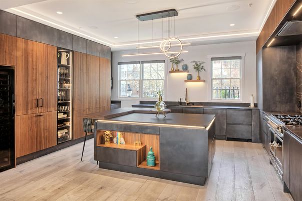 Interior, Kitchen, Pendant Lights, Recessed Lighting, Wood Texture Flooring