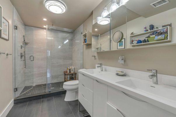 Bathroom, Dual Sink Vanities, Glass Shower, Interior, Recessed Lighting