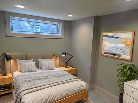 Bedroom, Interior, Recessed Lighting, Wood Texture Flooring