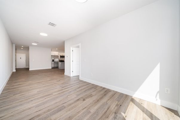 Empty room, Interior, Kitchen, Recessed Lighting, Wood Texture Flooring