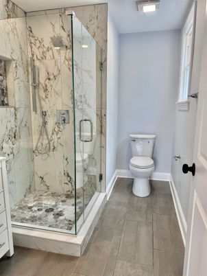 Bathroom, Glass Shower, Interior, Marble Walls