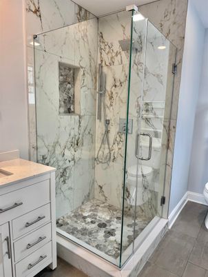Bathroom, Glass Shower, Interior, Marble Walls